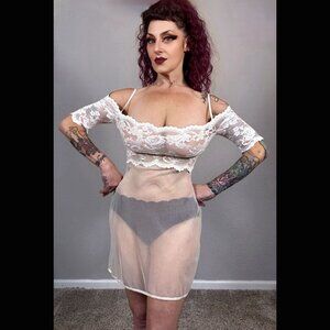 1990s Victoria's Secret White Mesh Chemise Slip Dress Coverup Lingerie Bridal M